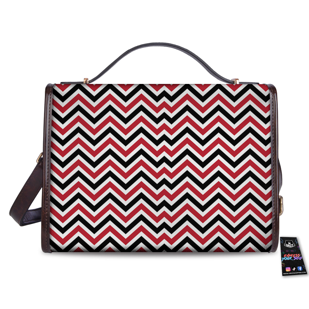 Black White And Red Chevron Print Pattern Women's Satchel Bag