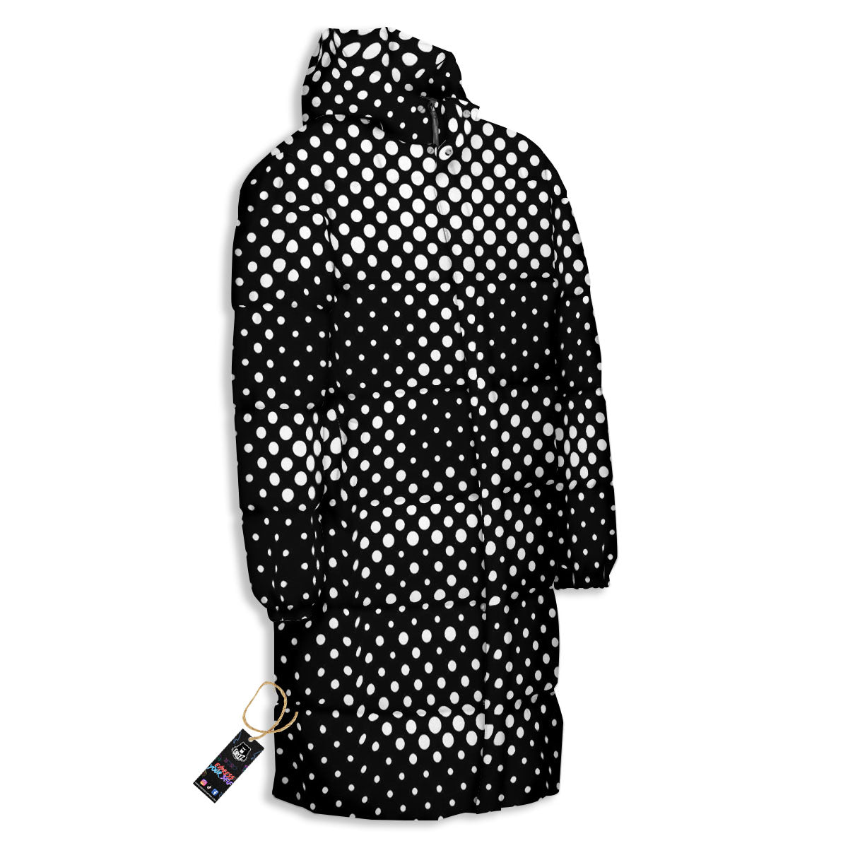 Black White Polka Dots Skull Print Long Down Jacket