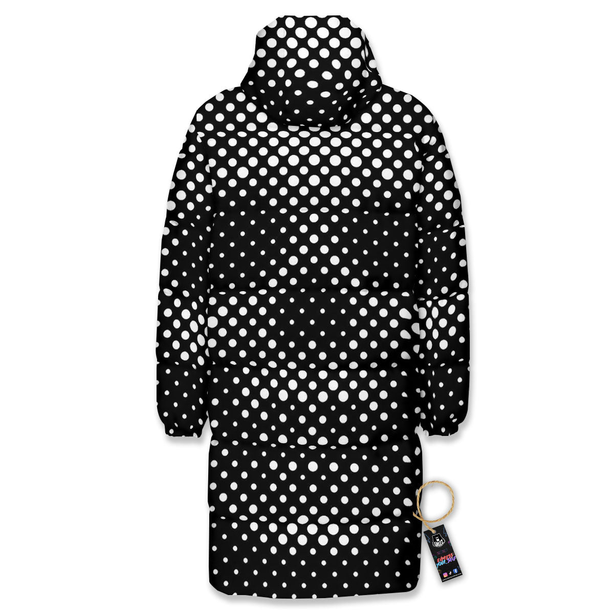 Black White Polka Dots Skull Print Long Down Jacket