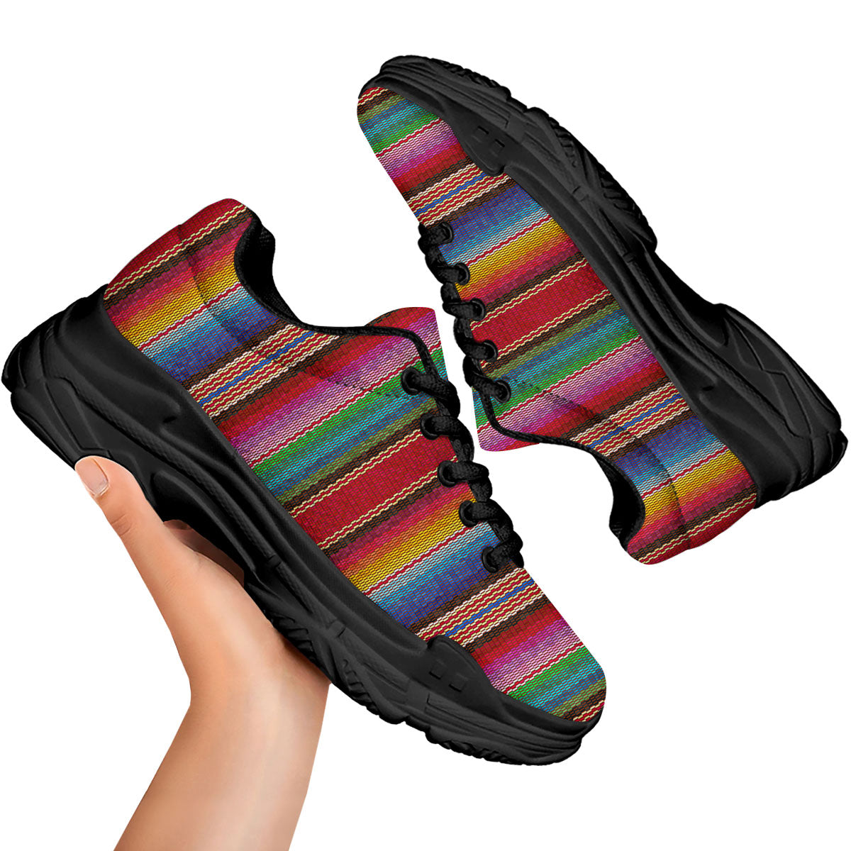 Blanket Mexican Colorful Print Pattern Black Chunky Shoes-grizzshop