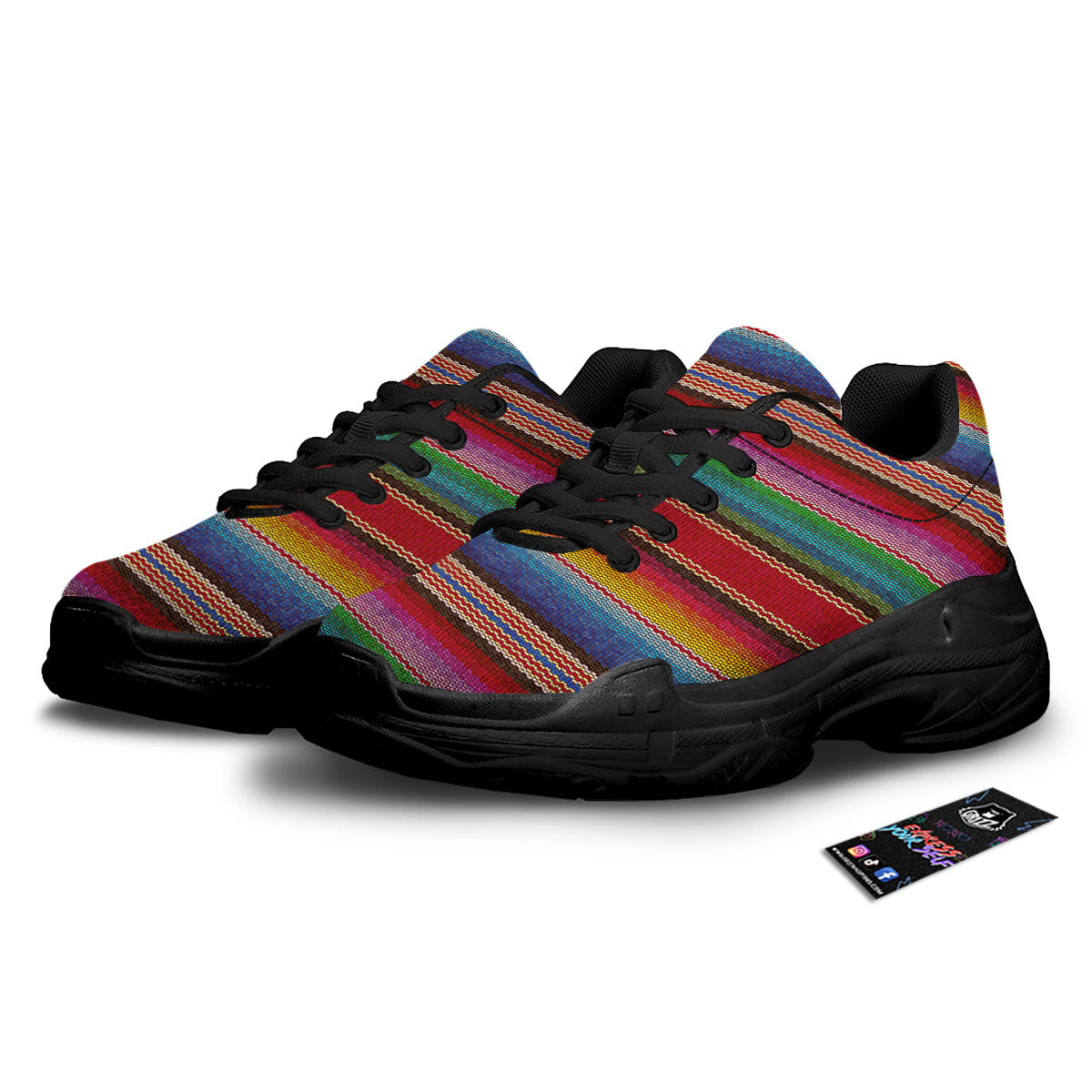 Blanket Mexican Colorful Print Pattern Black Chunky Shoes-grizzshop