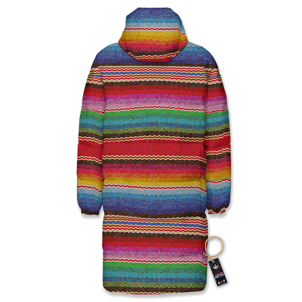 Blanket Mexican Colorful Print Pattern Long Down Jacket-grizzshop