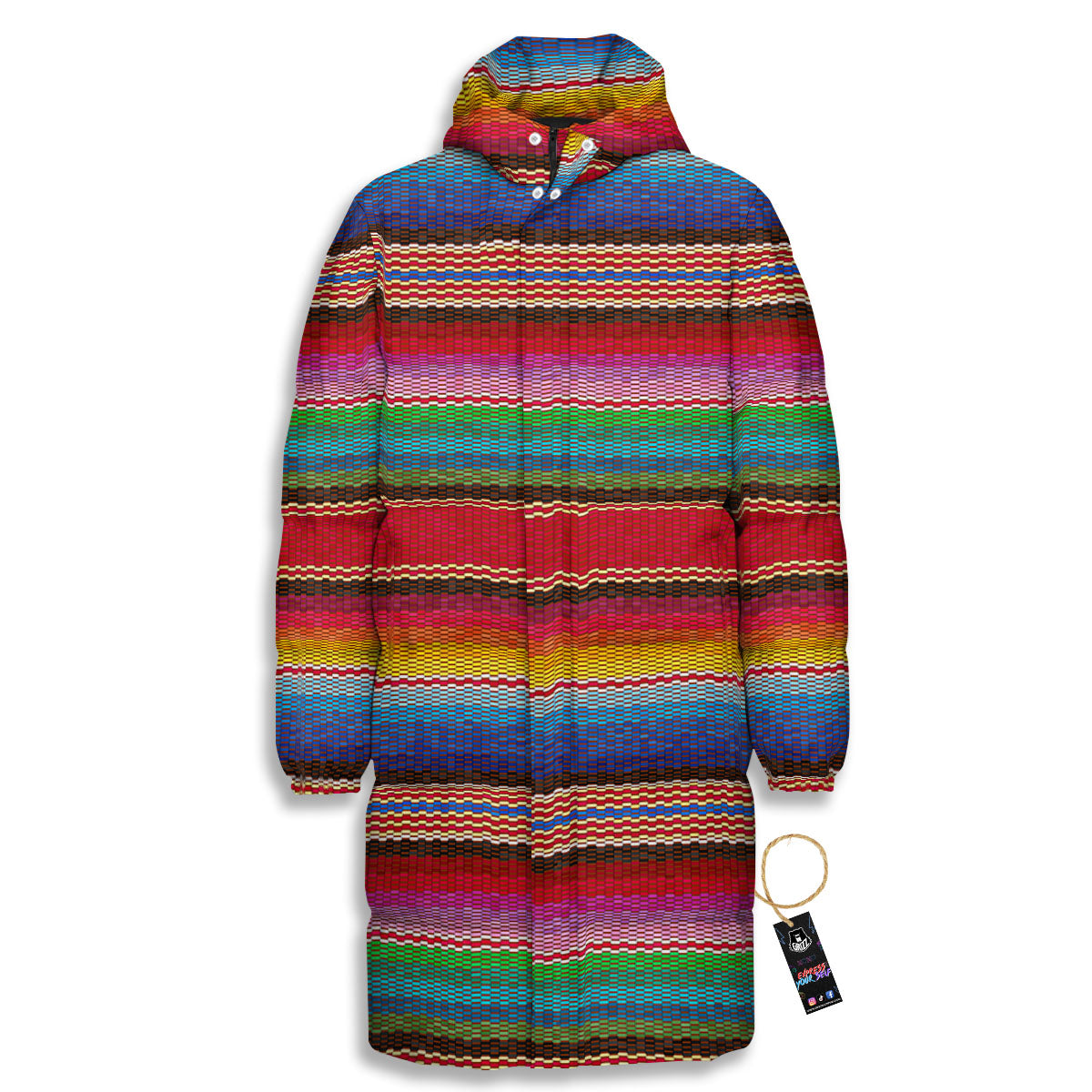 Blanket Mexican Colorful Print Pattern Long Down Jacket-grizzshop