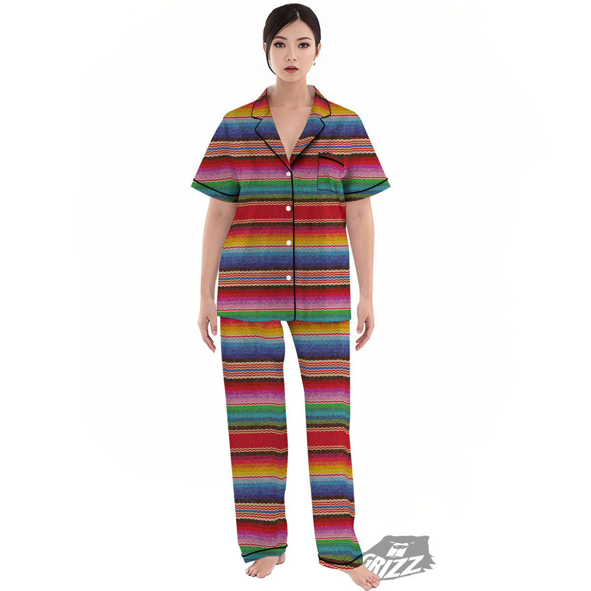 Blanket Mexican Colorful Print Pattern Women's Pajamas Set-grizzshop