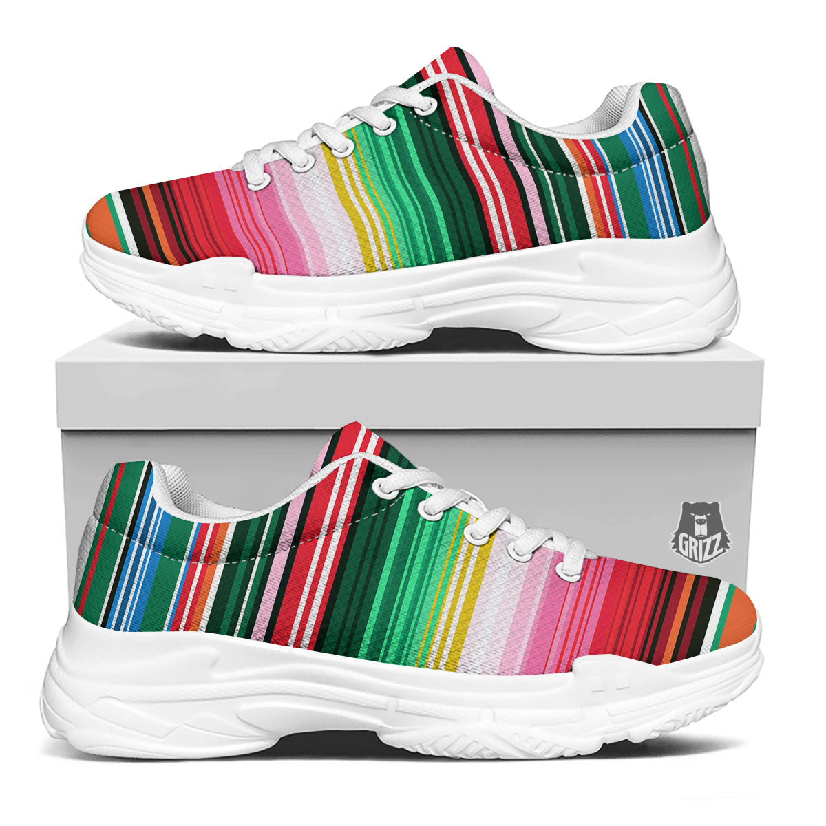 Blanket Mexican Serape Print Pattern White Chunky Shoes-grizzshop