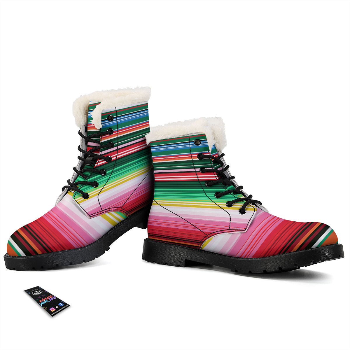 Serape Mexican Blanket Baja Pattern Print Men Women Leather Boots