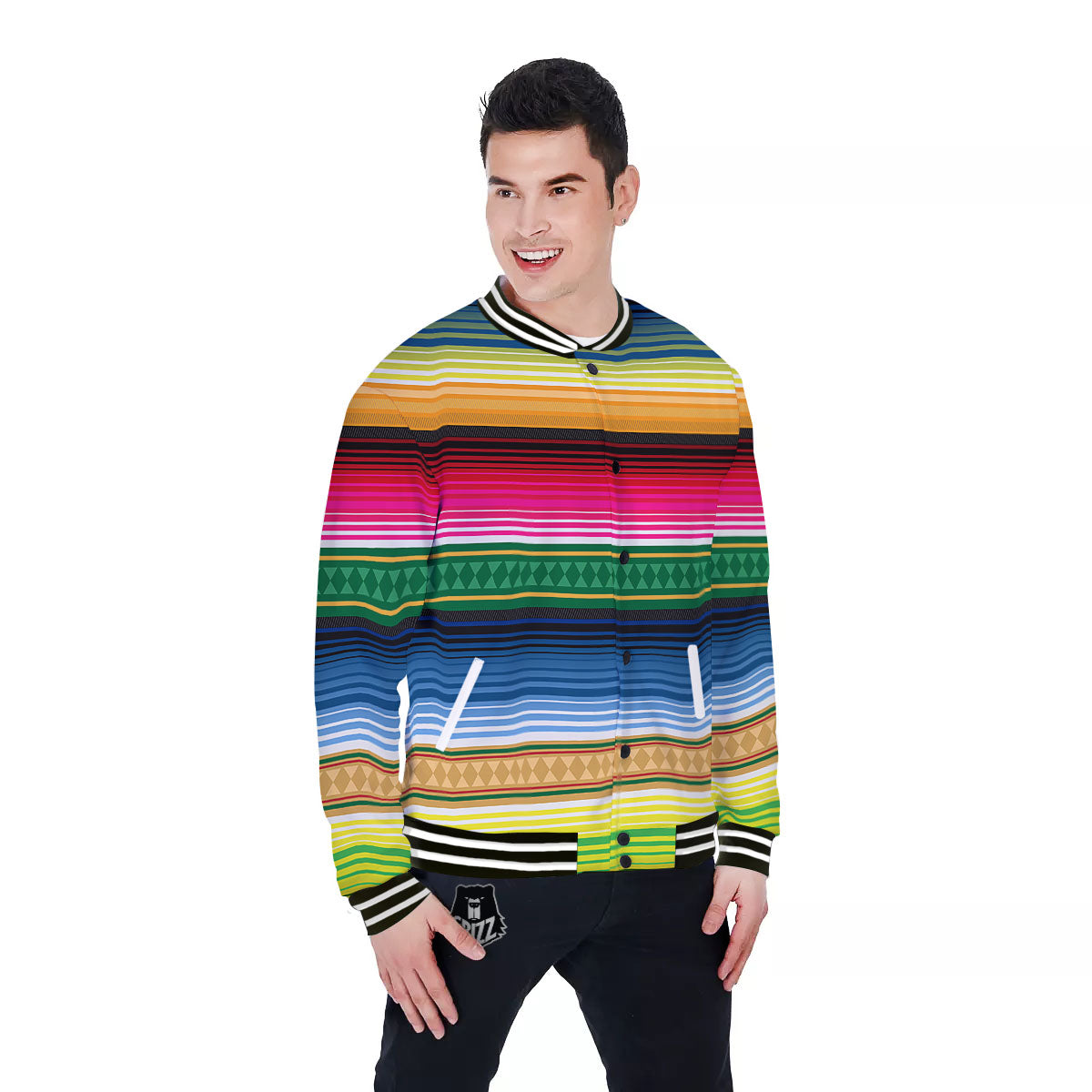 Blanket Mexican Striped Print Pattern Baseball Jacket-grizzshop