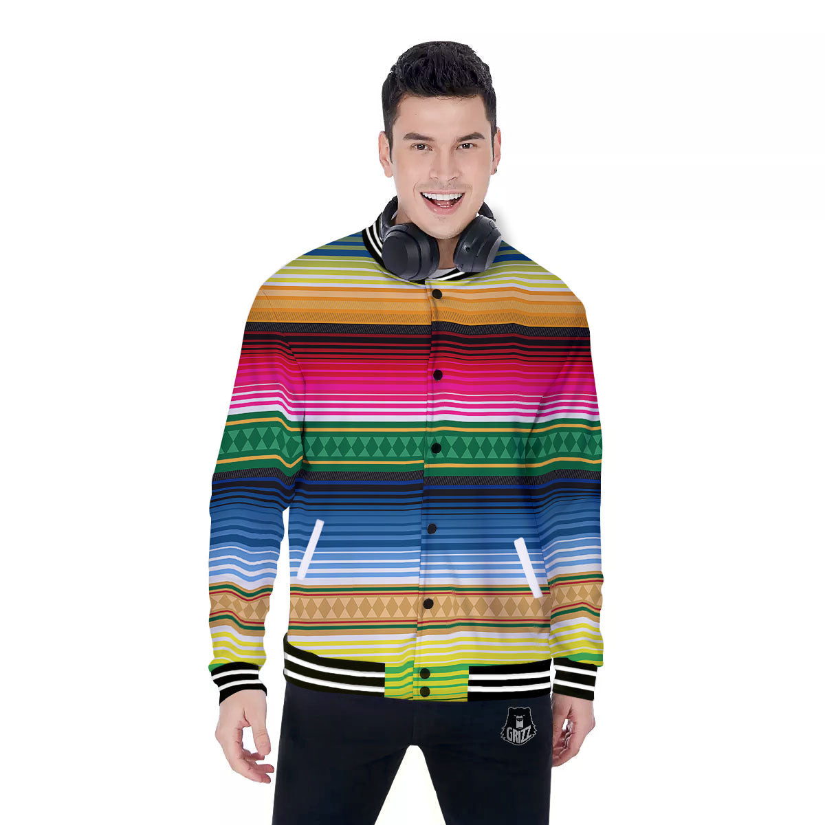 Blanket Mexican Striped Print Pattern Baseball Jacket-grizzshop
