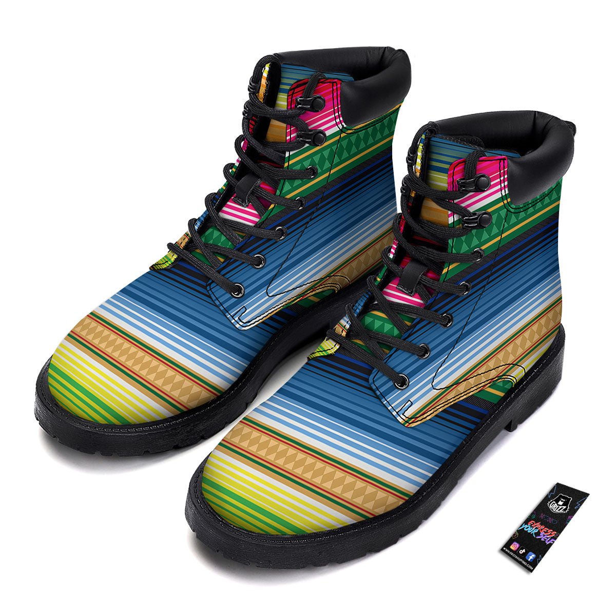 Blanket Mexican Striped Print Pattern Boots-grizzshop