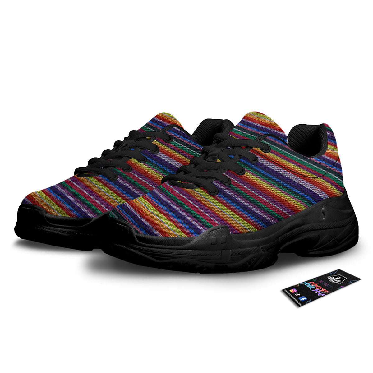 Blanket Stripe Colorful Mexican Print Black Chunky Shoes-grizzshop