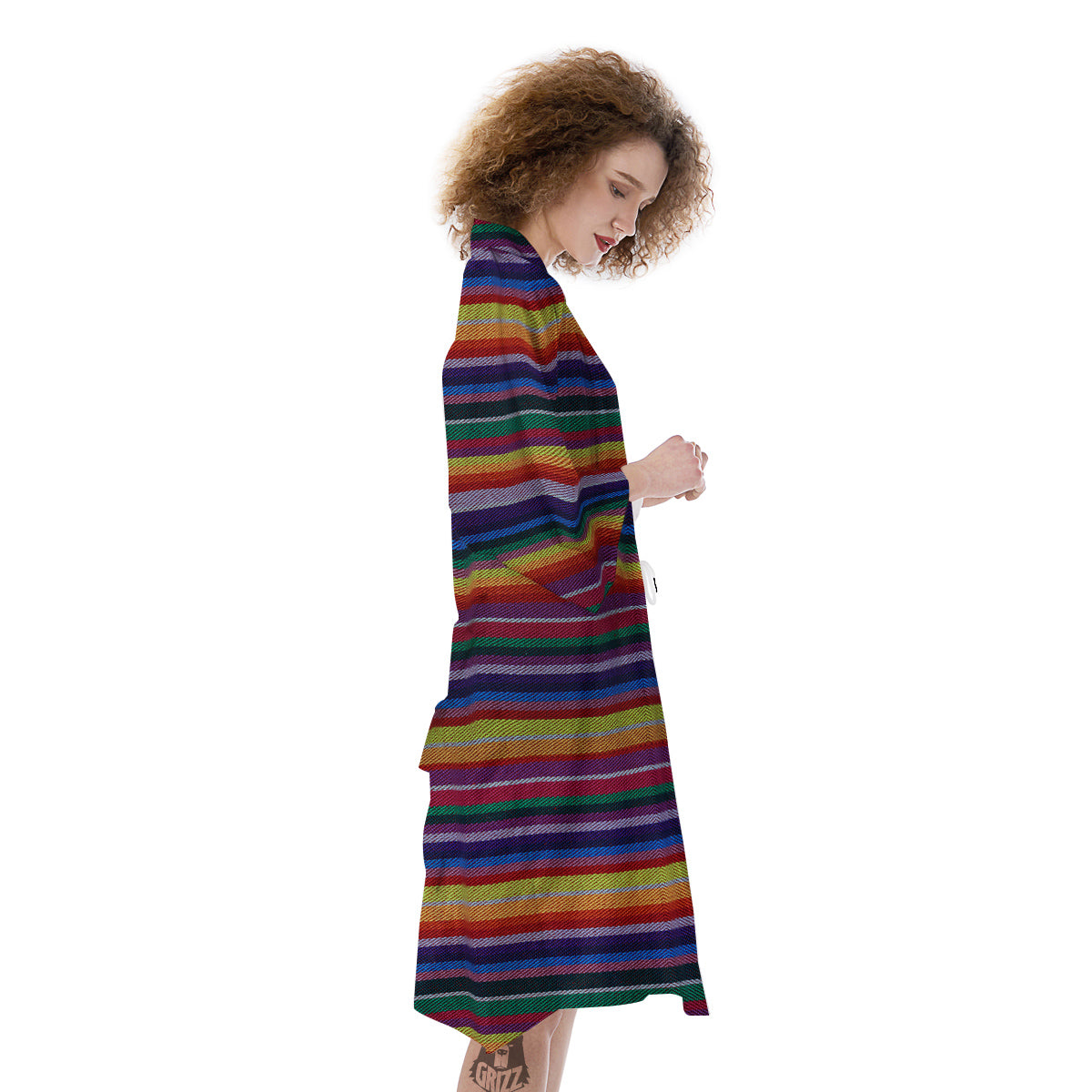 Blanket Stripe Colorful Mexican Print Kimono-grizzshop