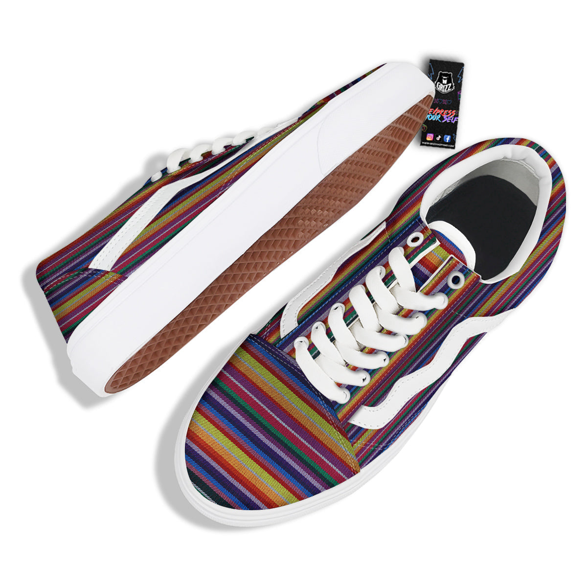 Blanket Stripe Colorful Mexican Print Skate Shoes-grizzshop