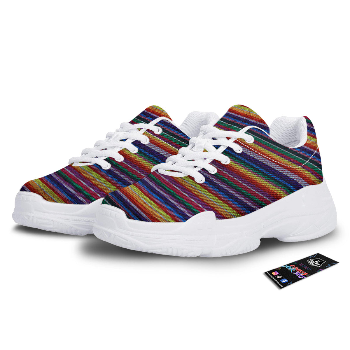 Blanket Stripe Colorful Mexican Print White Chunky Shoes-grizzshop