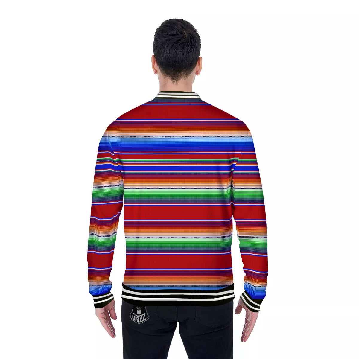 Blanket Stripe Ethnic Mexican Print Baseball Jacket-grizzshop