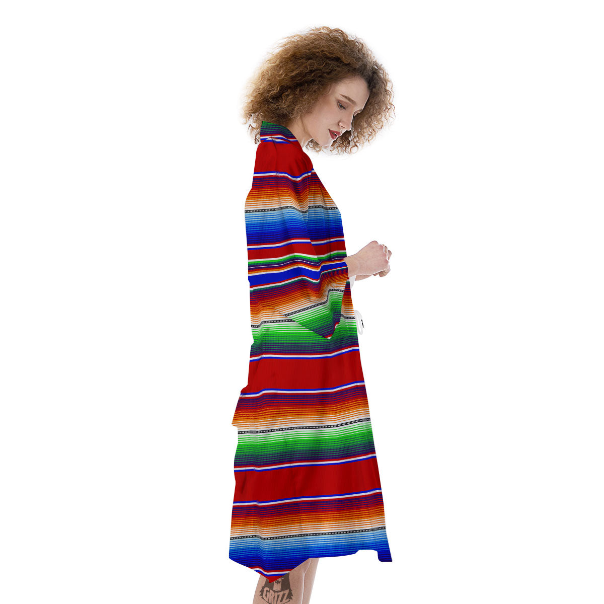 Blanket Stripe Ethnic Mexican Print Kimono-grizzshop