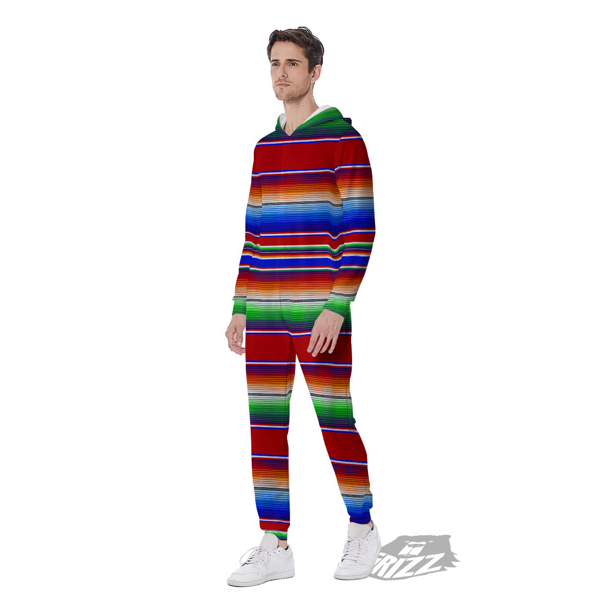 Blanket Stripe Ethnic Mexican Print Men's Jumpsuit-grizzshop