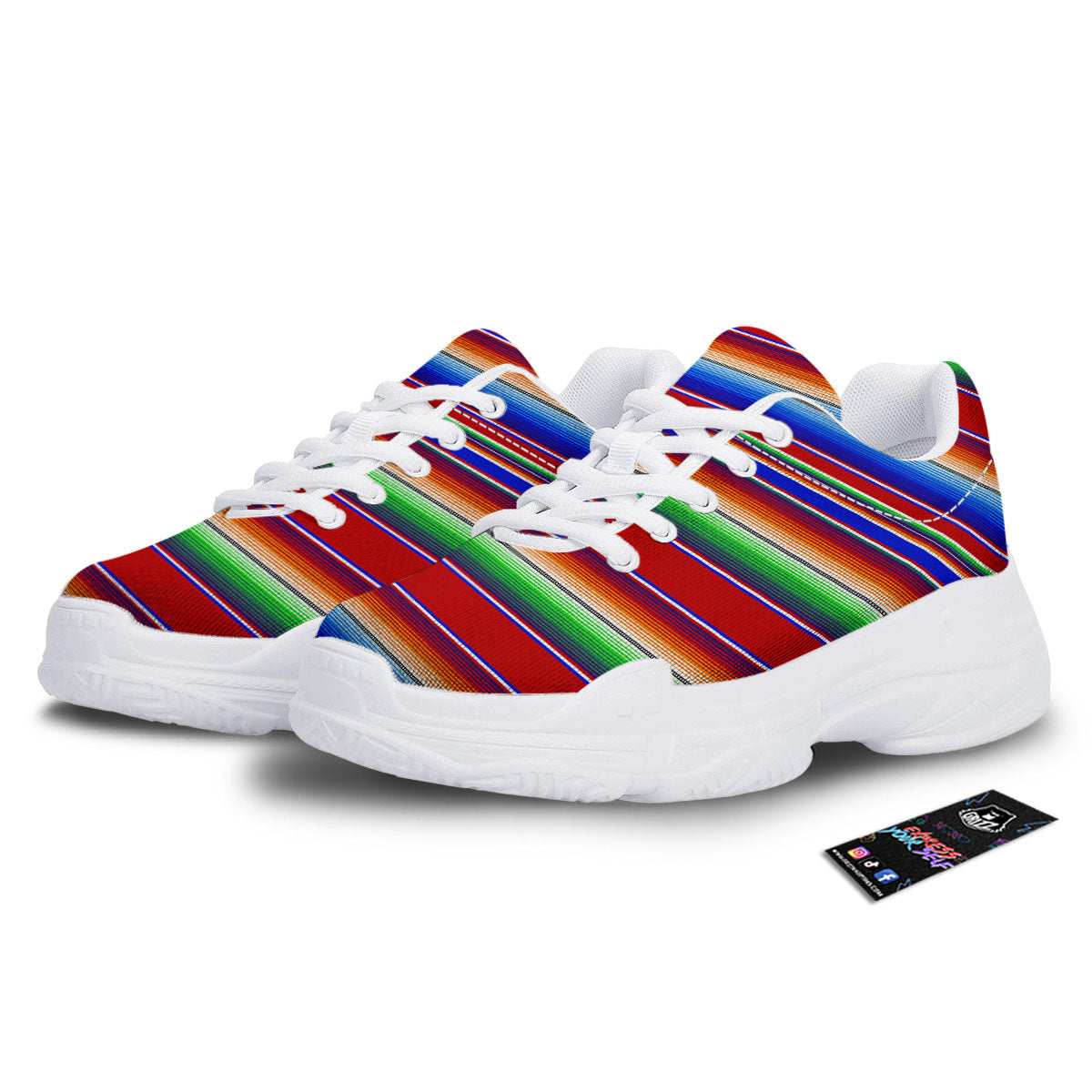 Blanket Stripe Ethnic Mexican Print White Chunky Shoes-grizzshop