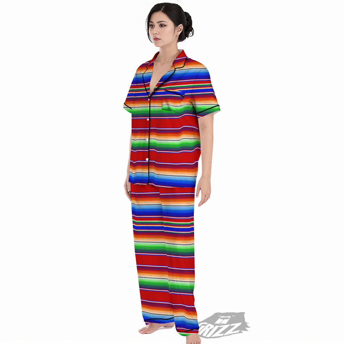 Blanket Stripe Ethnic Mexican Print Women's Pajamas Set-grizzshop