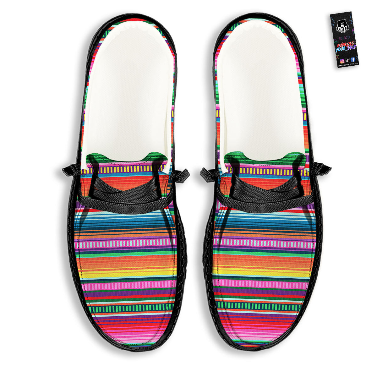 Blanket Stripe Ethnic Serape Print Black Loafers-grizzshop