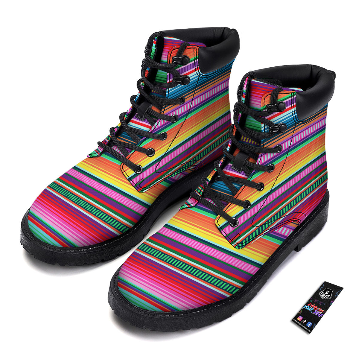 Blanket Stripe Ethnic Serape Print Boots-grizzshop
