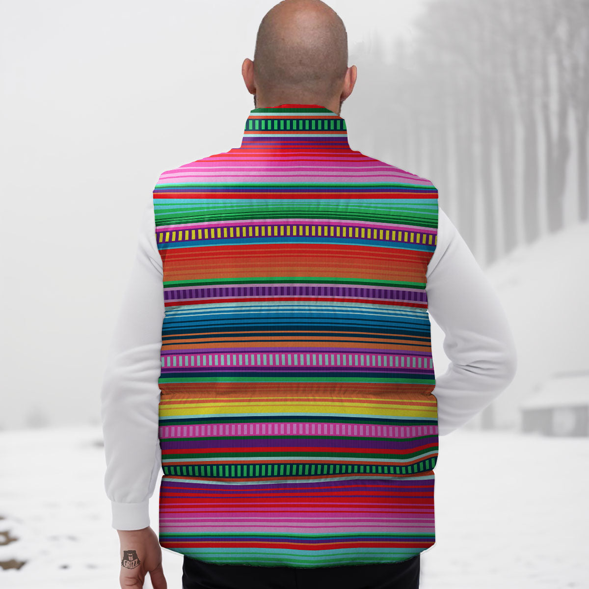 Blanket Stripe Ethnic Serape Print Down Vest