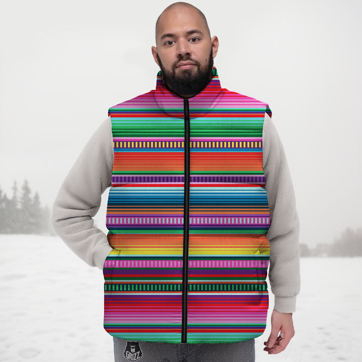 Blanket Stripe Ethnic Serape Print Down Vest