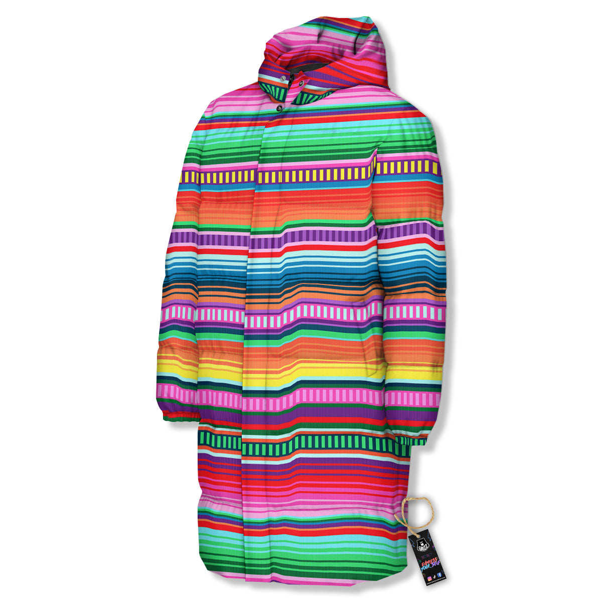 Blanket Stripe Ethnic Serape Print Long Down Jacket-grizzshop