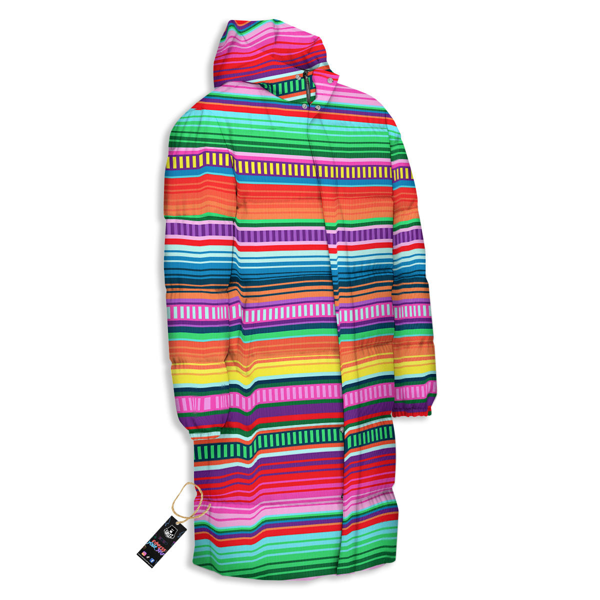 Blanket Stripe Ethnic Serape Print Long Down Jacket-grizzshop