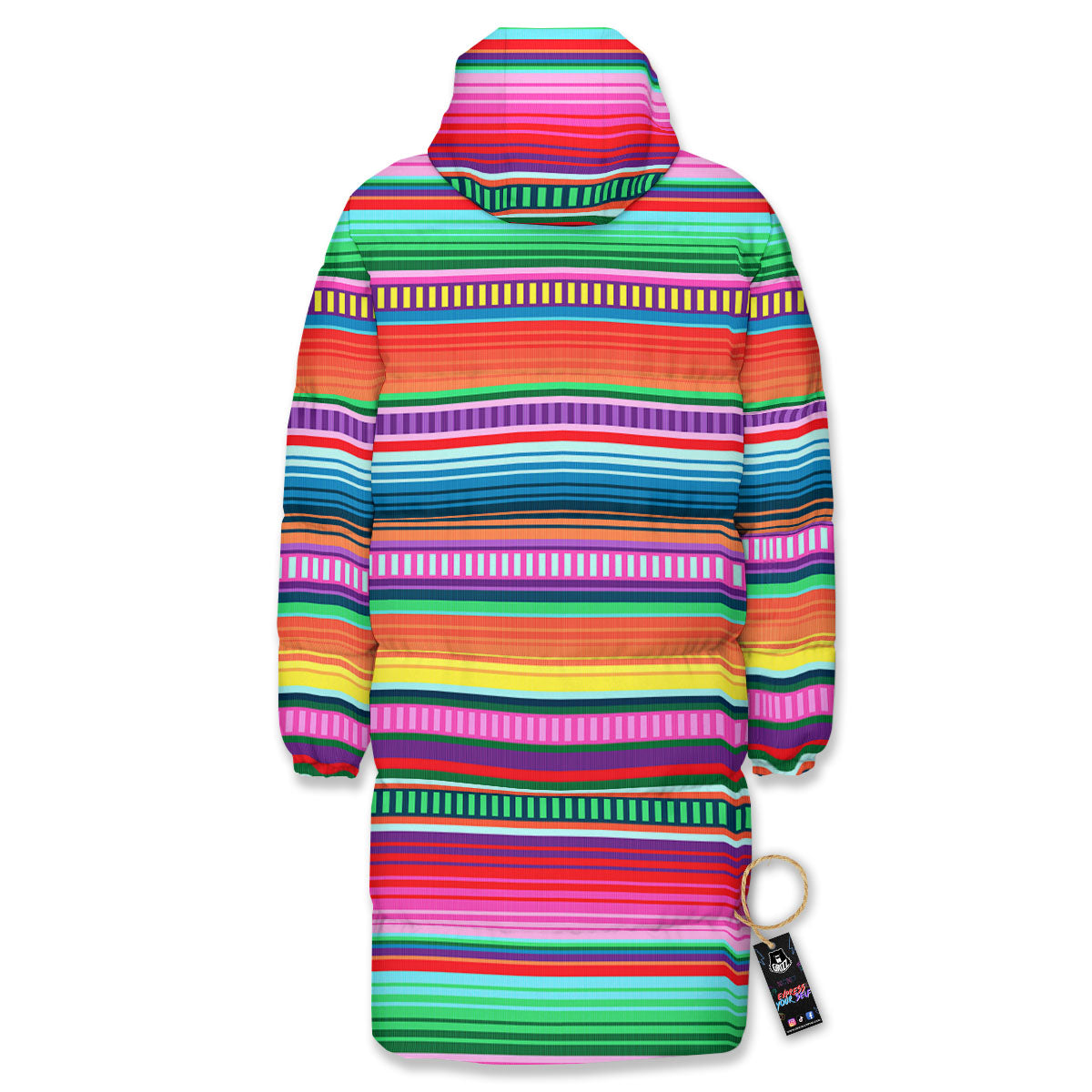 Blanket Stripe Ethnic Serape Print Long Down Jacket-grizzshop