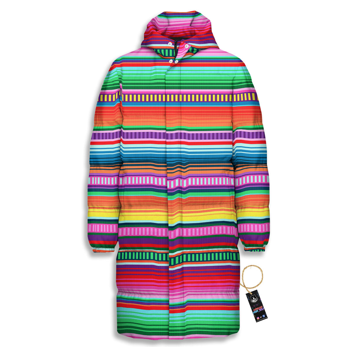 Blanket Stripe Ethnic Serape Print Long Down Jacket-grizzshop
