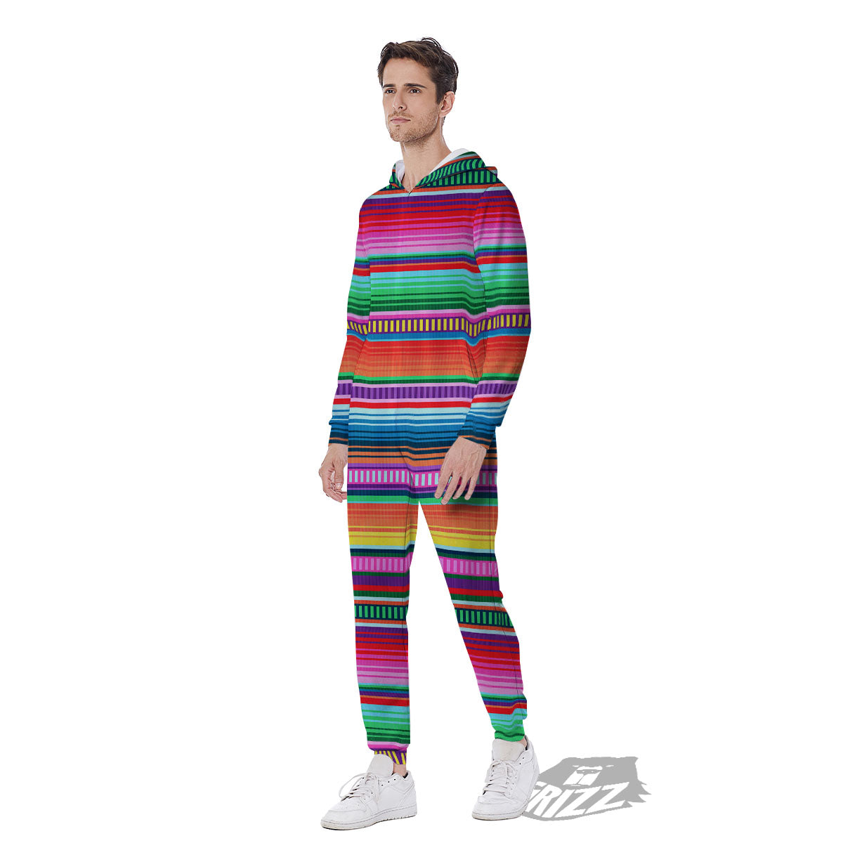 Blanket Stripe Ethnic Serape Print Men's Jumpsuit-grizzshop