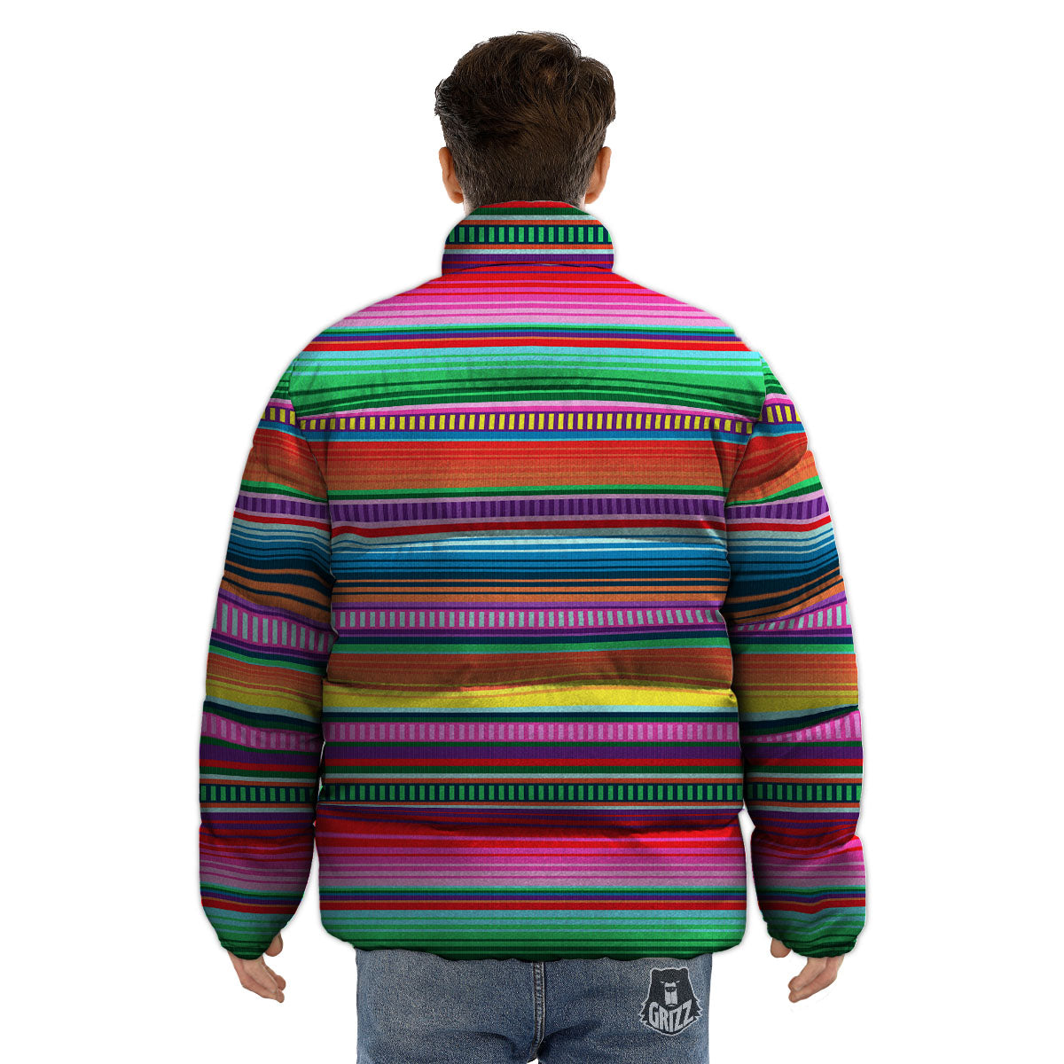 Blanket Stripe Ethnic Serape Print Puffer Jacket-grizzshop