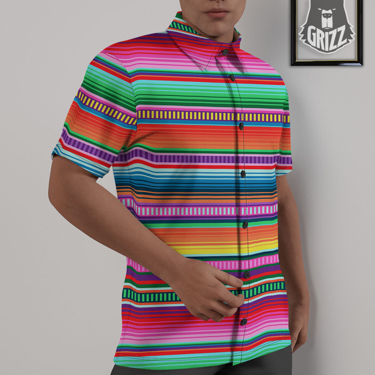 Blanket Stripe Ethnic Serape Print Untucked Shirts-grizzshop