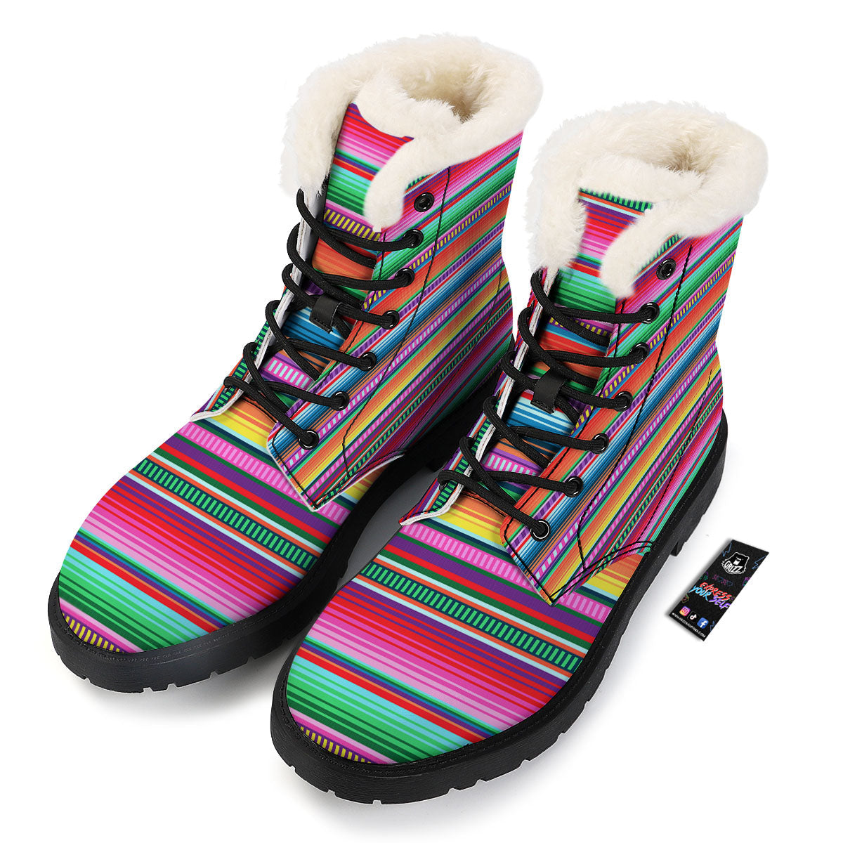 Blanket Stripe Ethnic Serape Print Winter Boots-grizzshop