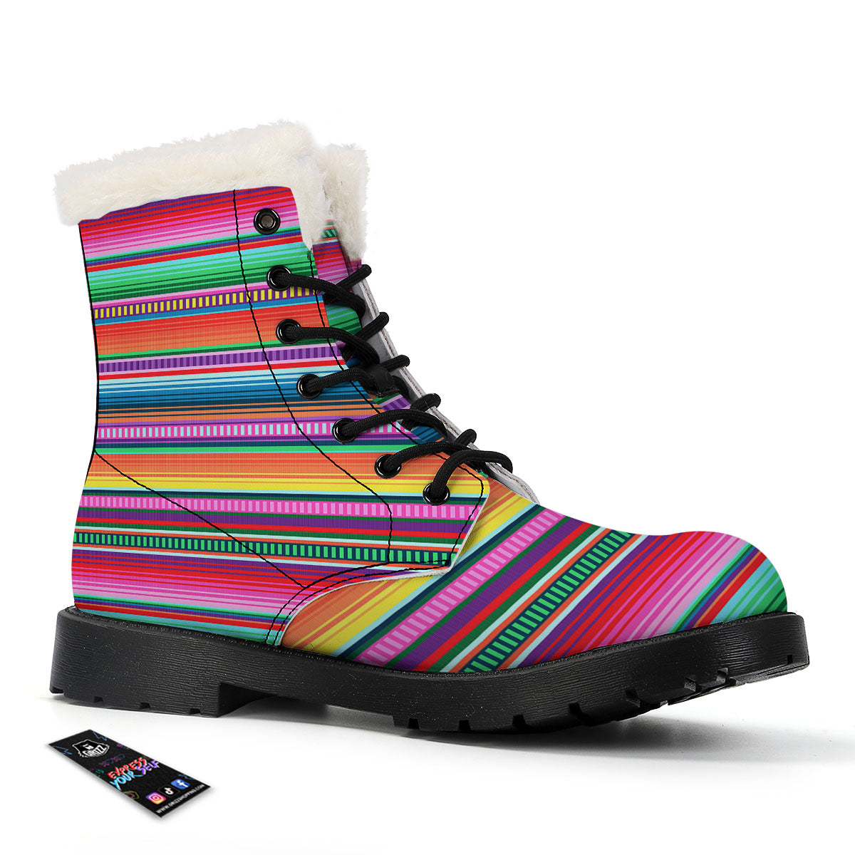 Blanket Stripe Ethnic Serape Print Winter Boots-grizzshop