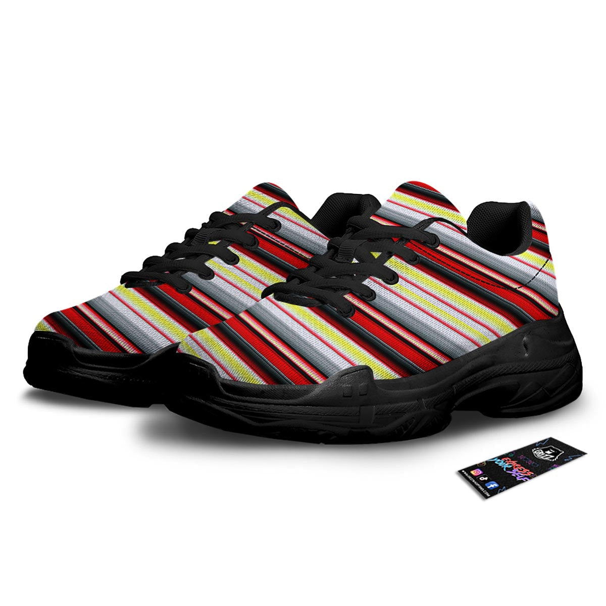 Blanket Stripe Tribal Serape Print Pattern Black Chunky Shoes-grizzshop