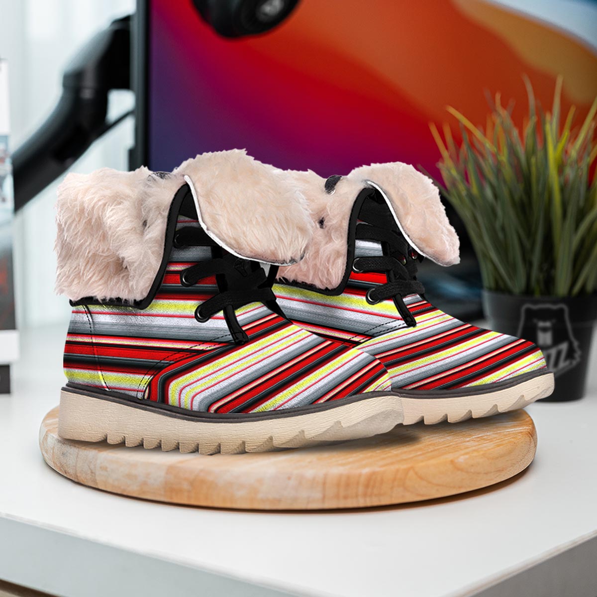 Blanket Stripe Tribal Serape Print Pattern Snow Boots-grizzshop