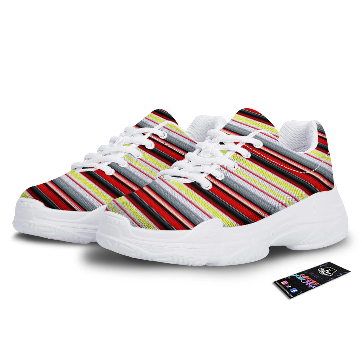 Blanket Stripe Tribal Serape Print Pattern White Chunky Shoes-grizzshop