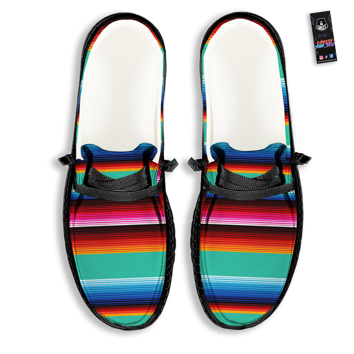 Blanket Stripes Cinco De Mayo Print Black Loafers-grizzshop