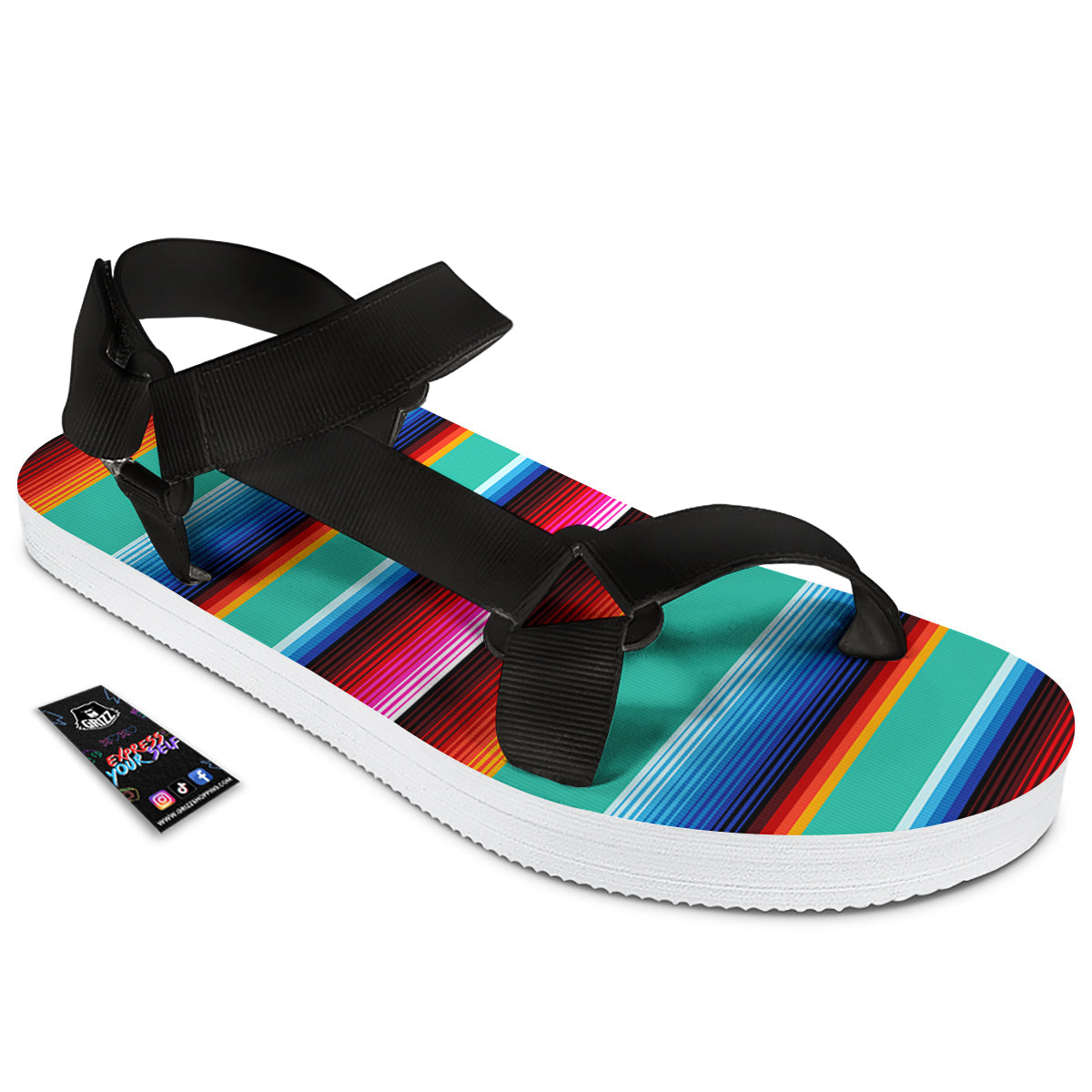Blanket Stripes Cinco De Mayo Print Black Open Toe Sandals-grizzshop
