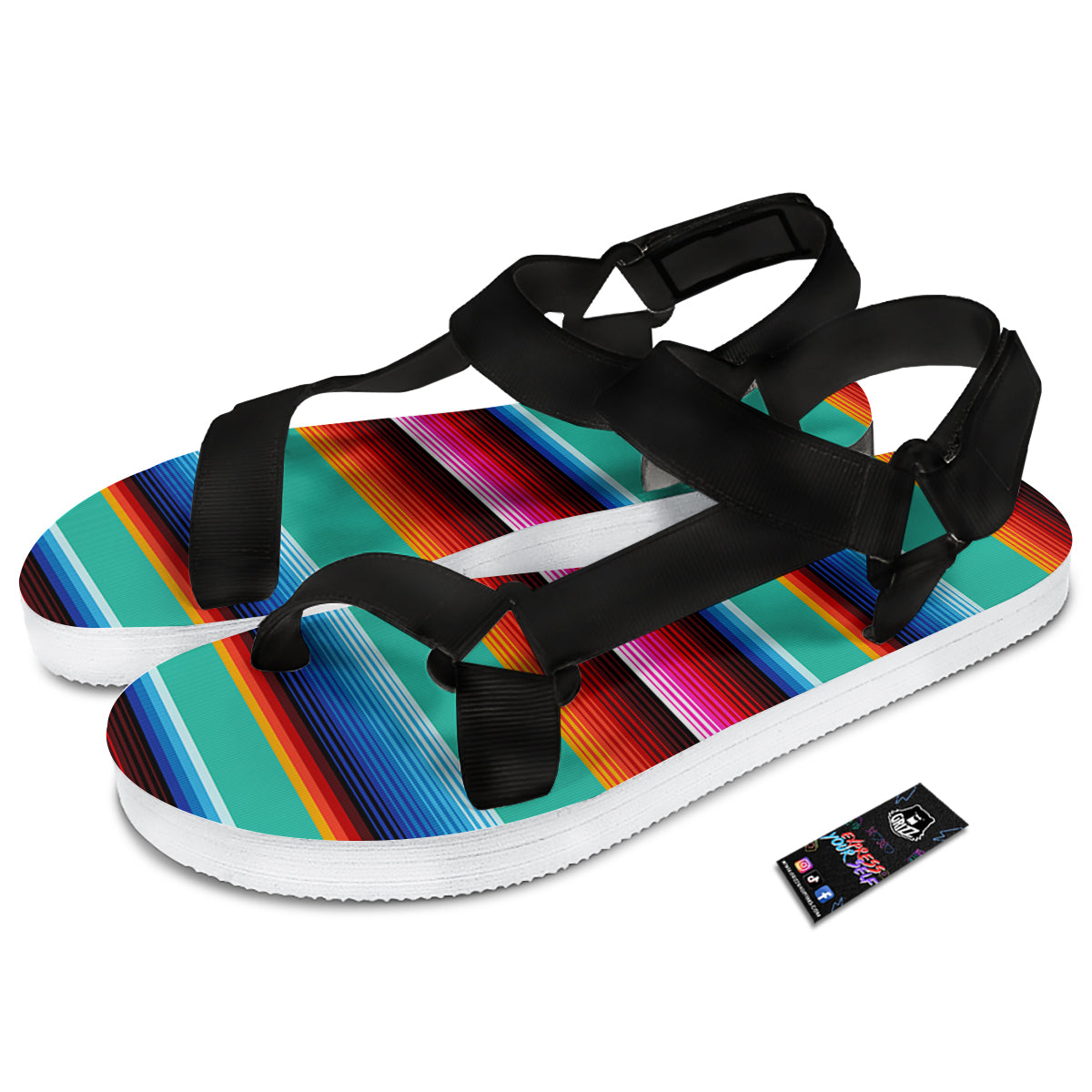 Blanket Stripes Cinco De Mayo Print Black Open Toe Sandals-grizzshop
