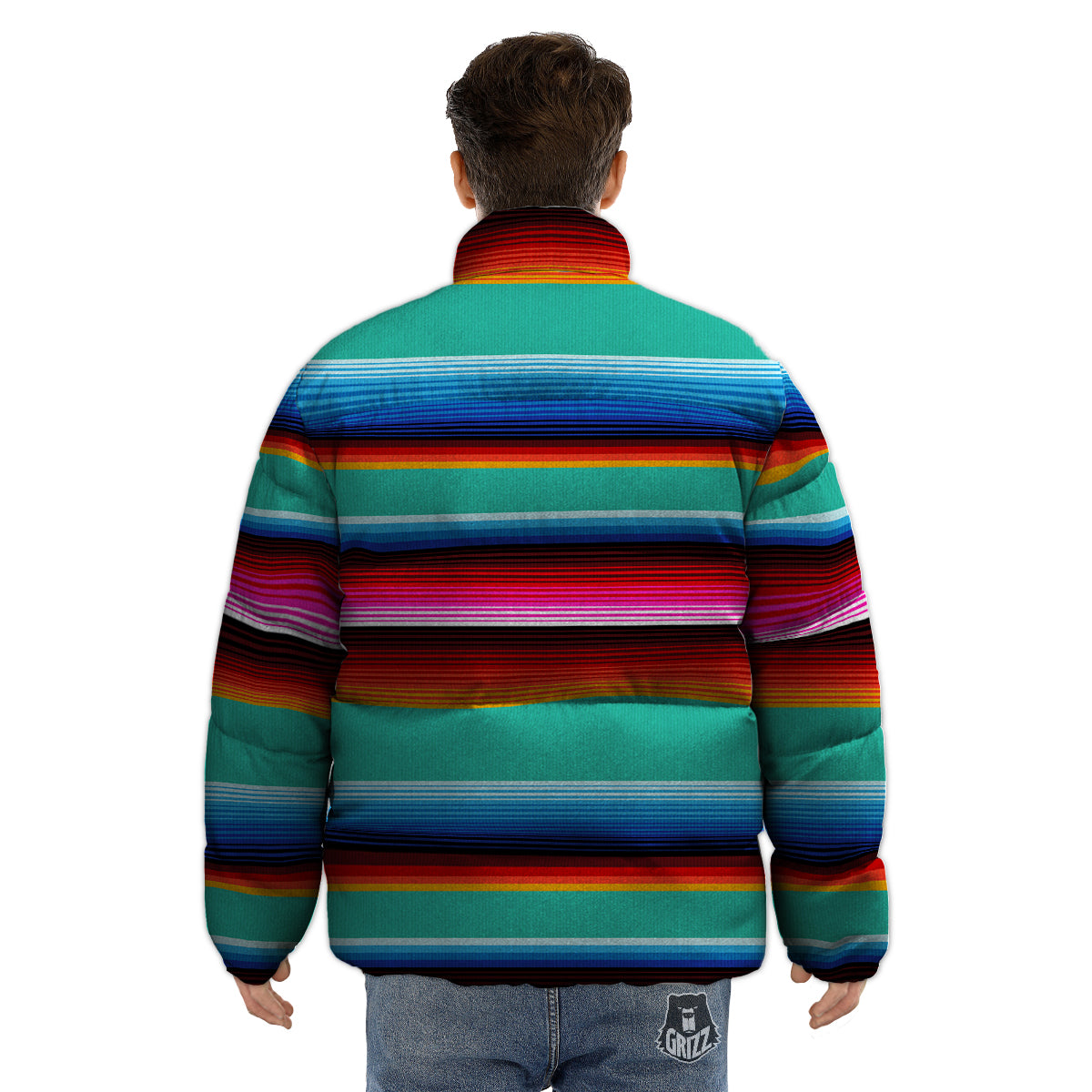 Blanket Stripes Cinco De Mayo Print Puffer Jacket-grizzshop