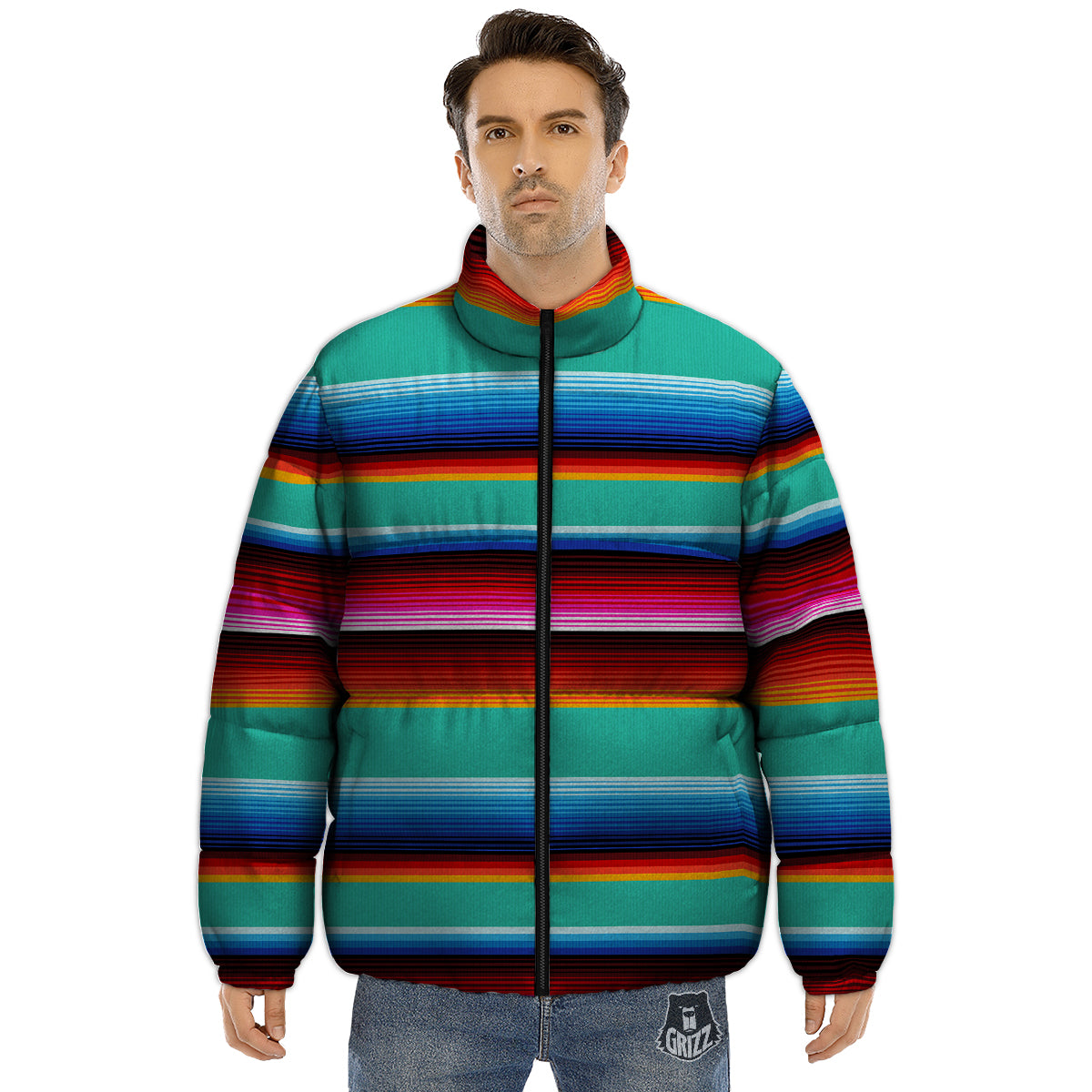 Blanket Stripes Cinco De Mayo Print Puffer Jacket-grizzshop