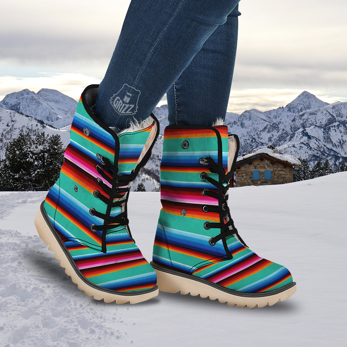 Blanket Stripes Cinco De Mayo Print Snow Boots-grizzshop