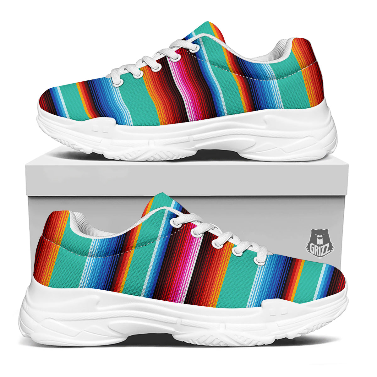 Blanket Stripes Cinco De Mayo Print White Chunky Shoes-grizzshop