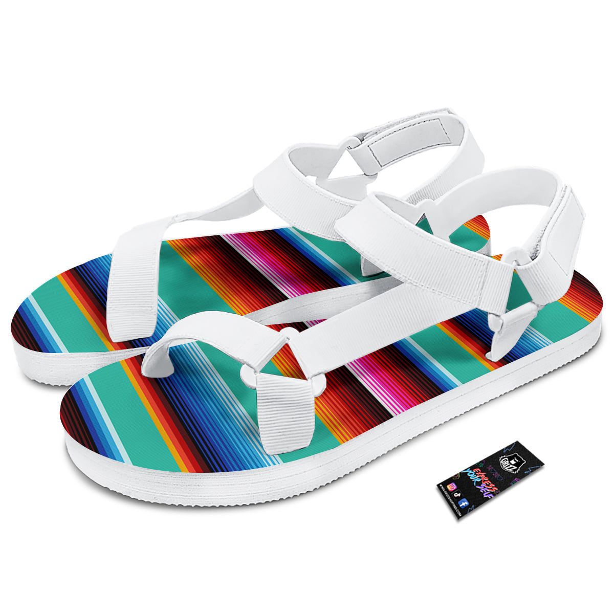 Blanket Stripes Cinco De Mayo Print White Open Toe Sandals-grizzshop