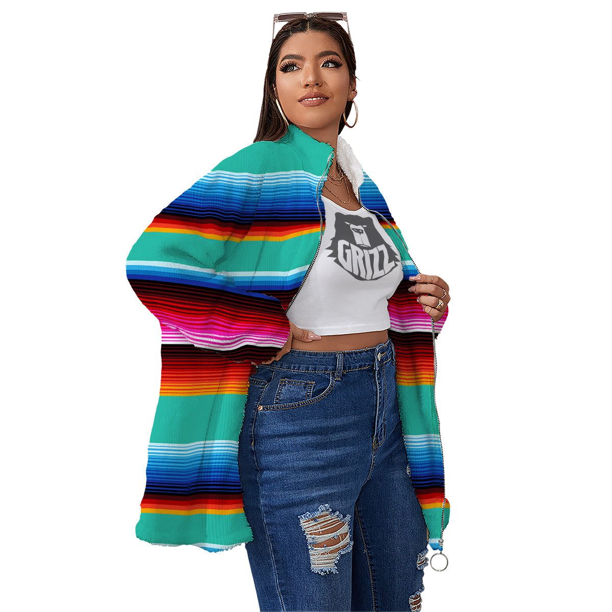 Blanket Stripes Cinco De Mayo Print Women's Sherpa Jacket-grizzshop