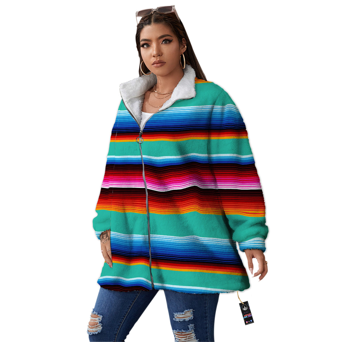 Blanket Stripes Cinco De Mayo Print Women's Sherpa Jacket-grizzshop