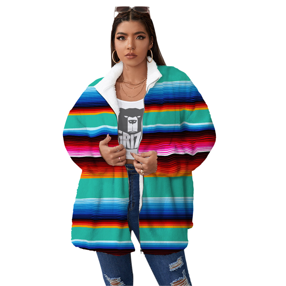 Blanket Stripes Cinco De Mayo Print Women's Sherpa Jacket-grizzshop