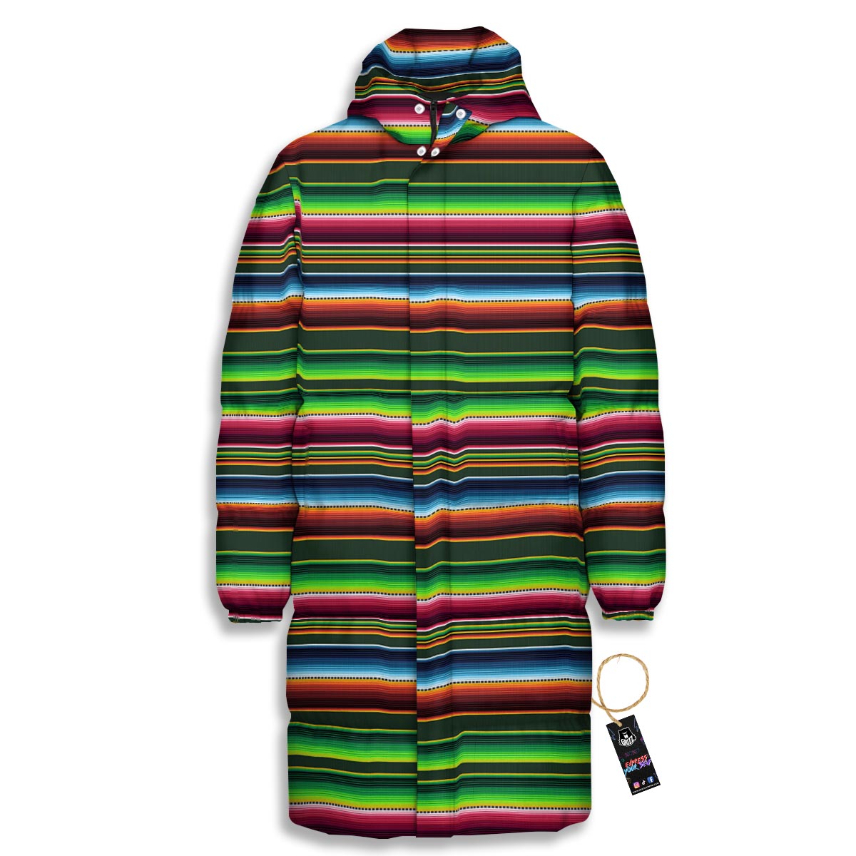 Blanket Tribal Mexican Print Pattern Long Down Jacket-grizzshop